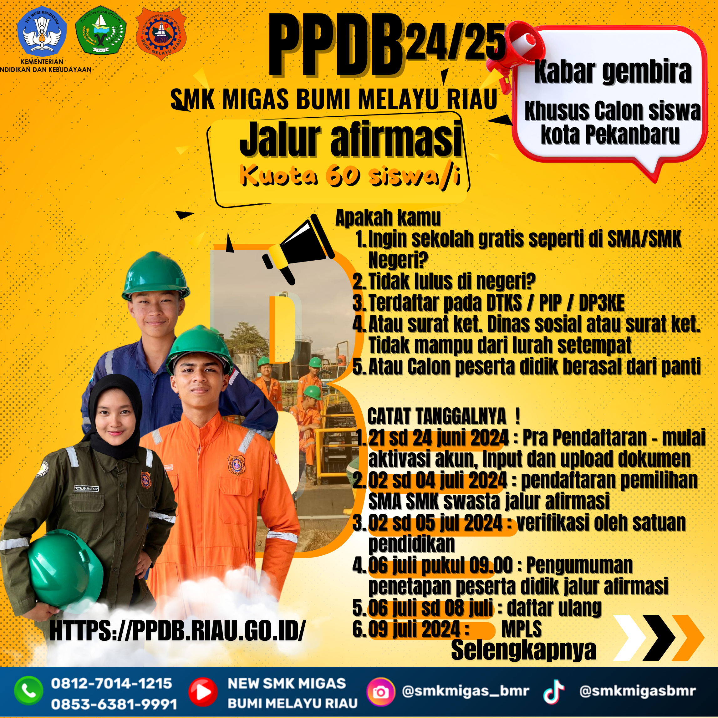 Pelajar dari Keluarga Tak Mampu (kota Pekanbaru) Bisa Masuk Sekolah Swasta Gratis di SMK MIGAS BUMI MELAYU RIAU - Lewat PPDB Jalur Afirmasi